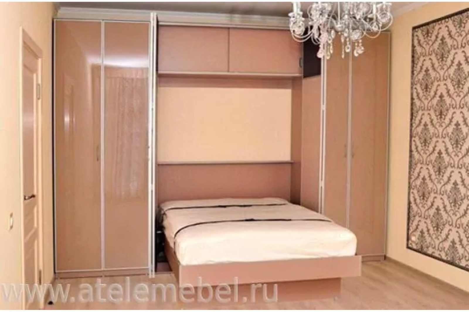 Откидная шкаф-кровать светлое дерево