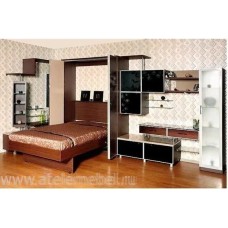 Откидная шкаф-кровать темное дерево