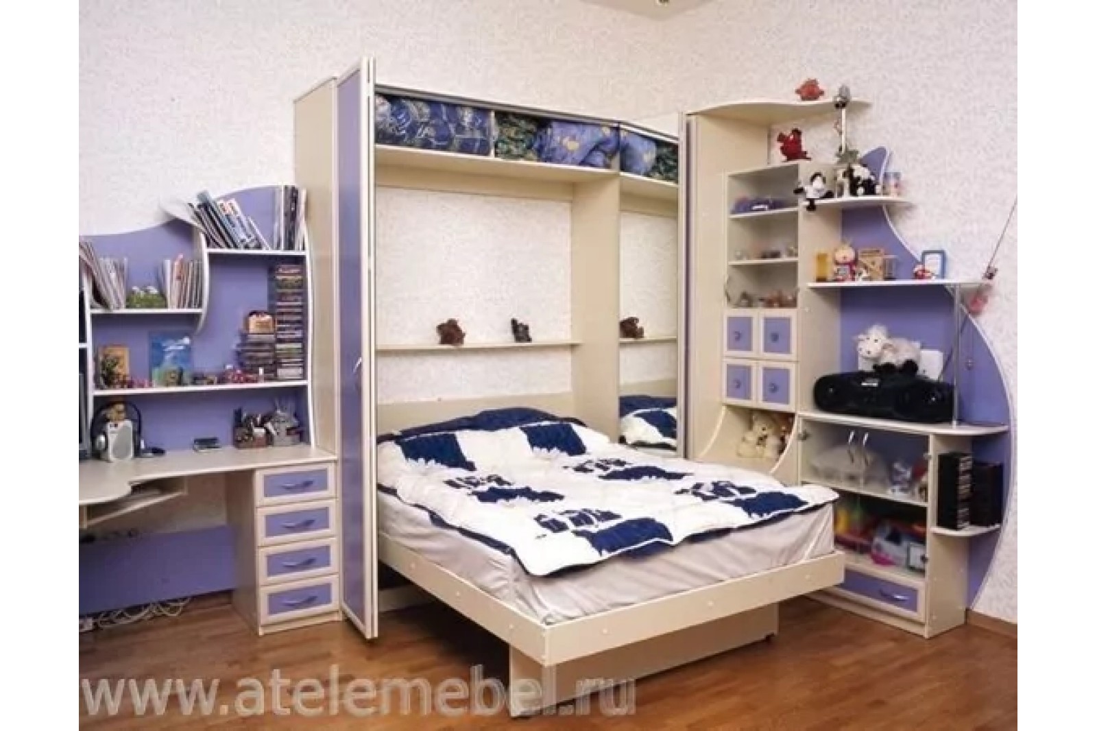 Шкаф с откидной кроватью фиолетовый