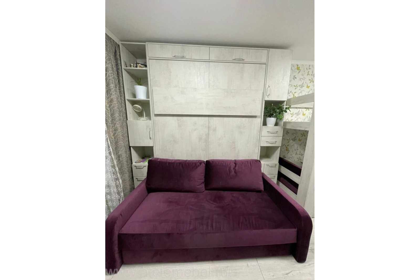 Откидная кровать с диваном 200*160 "Белое дерево"