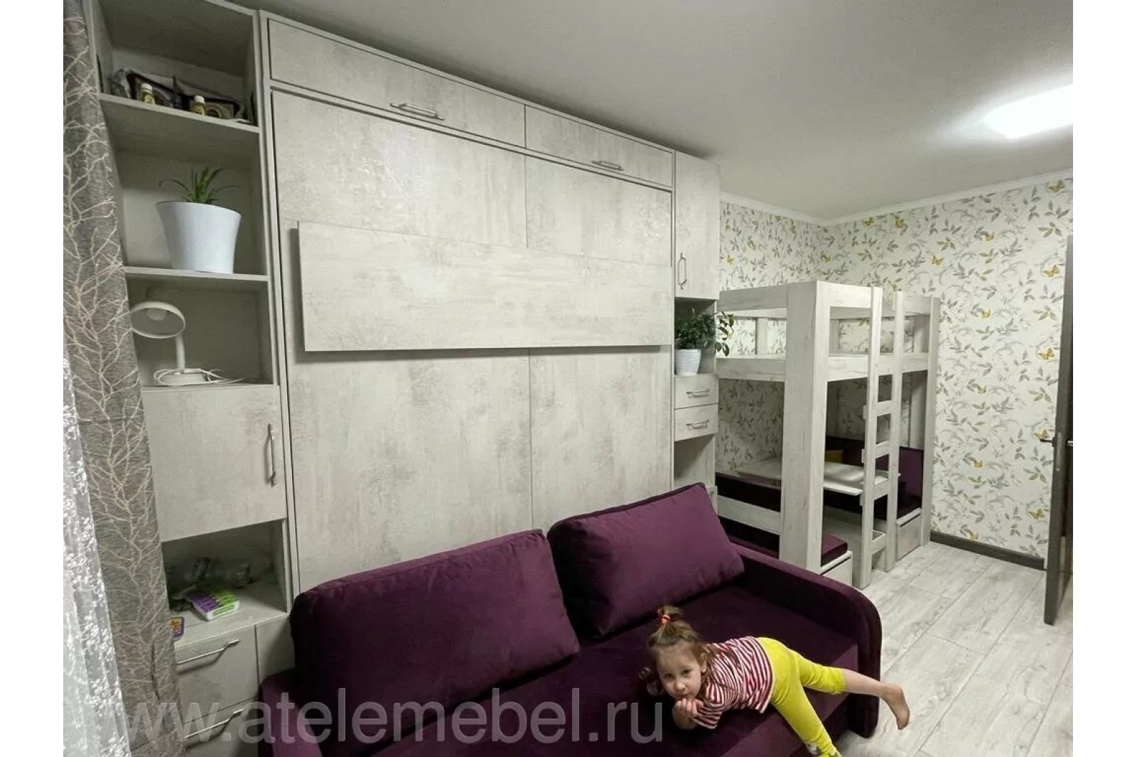 Откидная кровать с диваном 200*160 "Белое дерево"