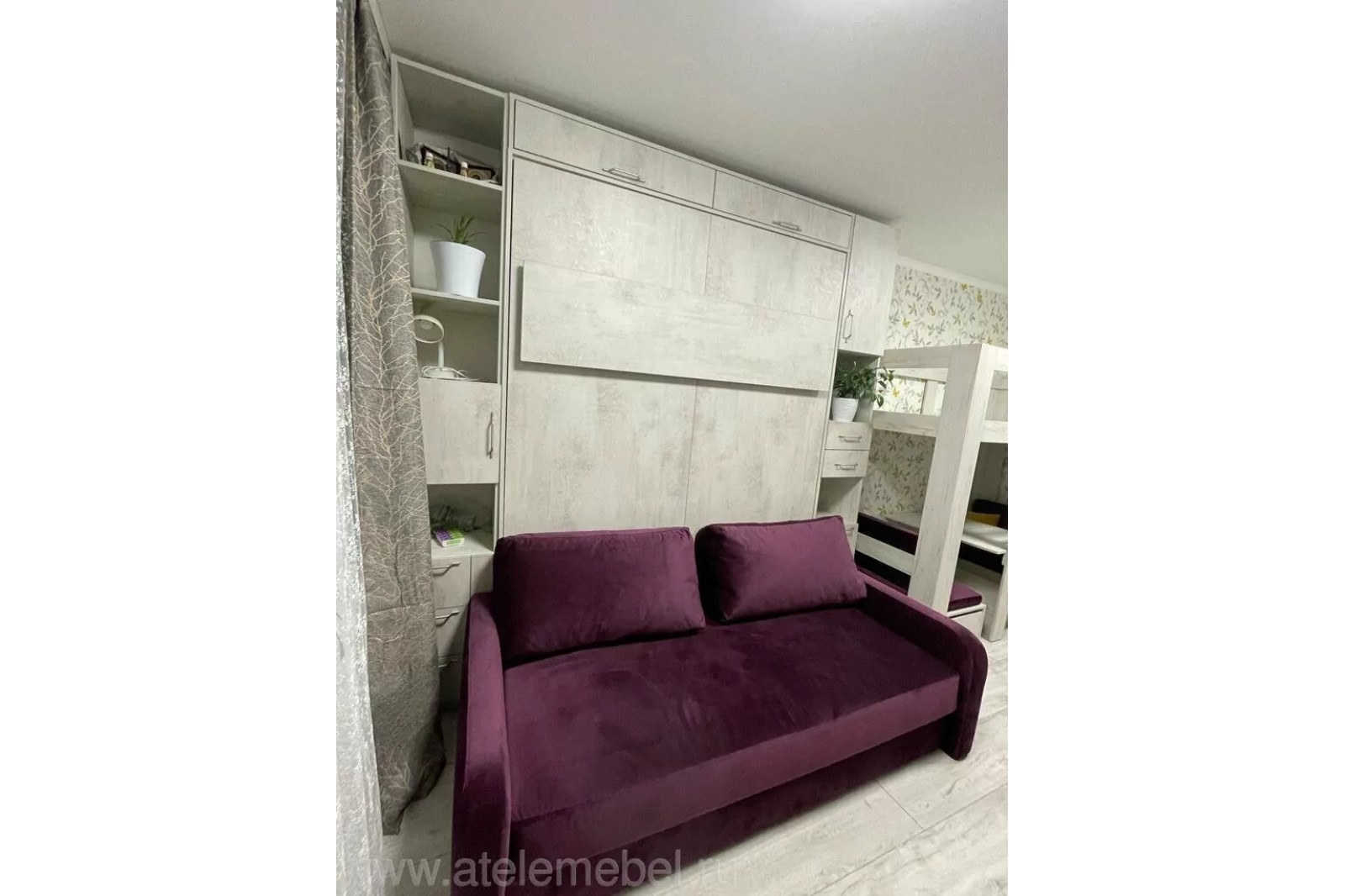 Откидная кровать с диваном 200*160 "Белое дерево"