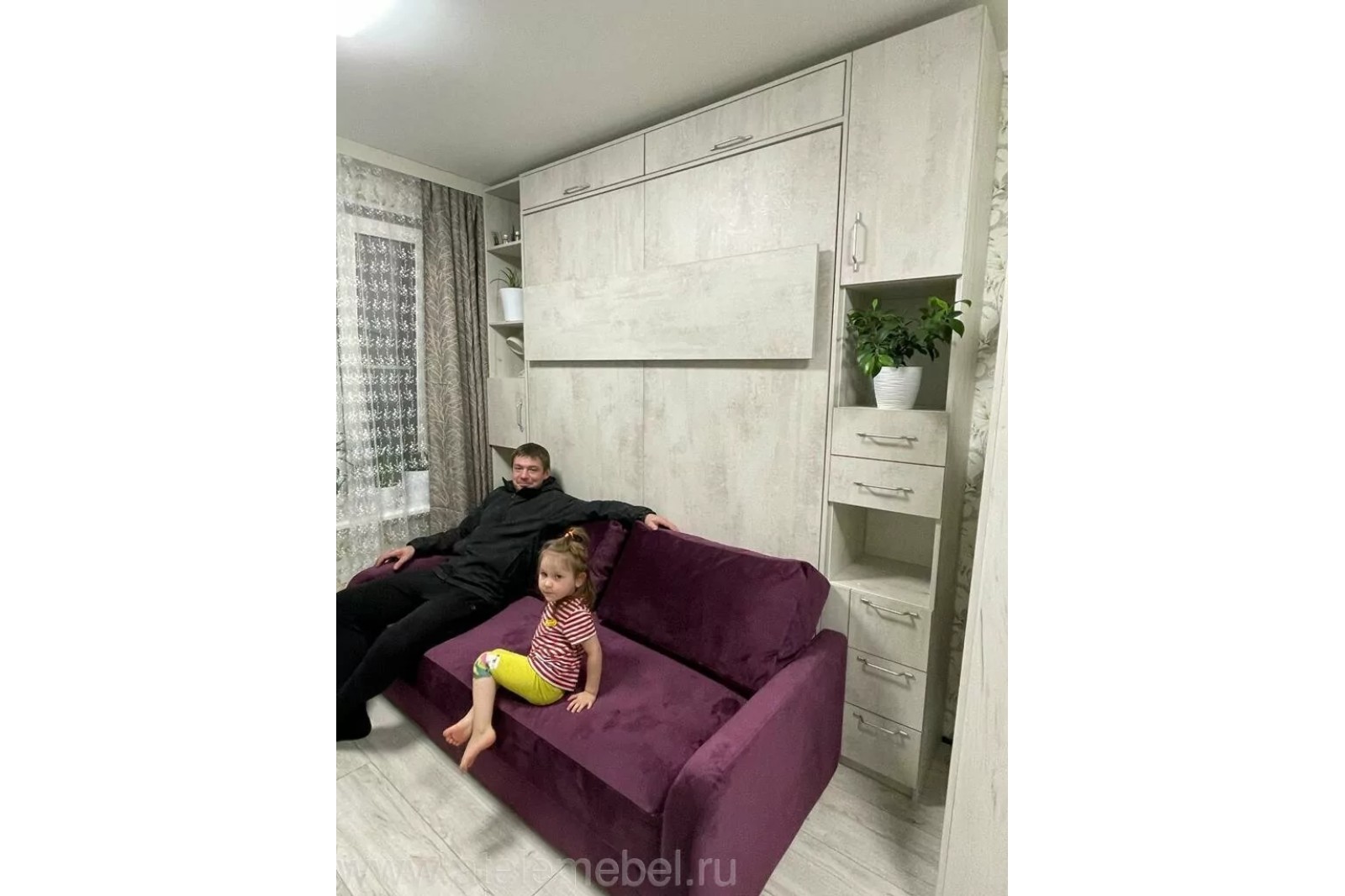 Откидная кровать с диваном 200*160 "Белое дерево"