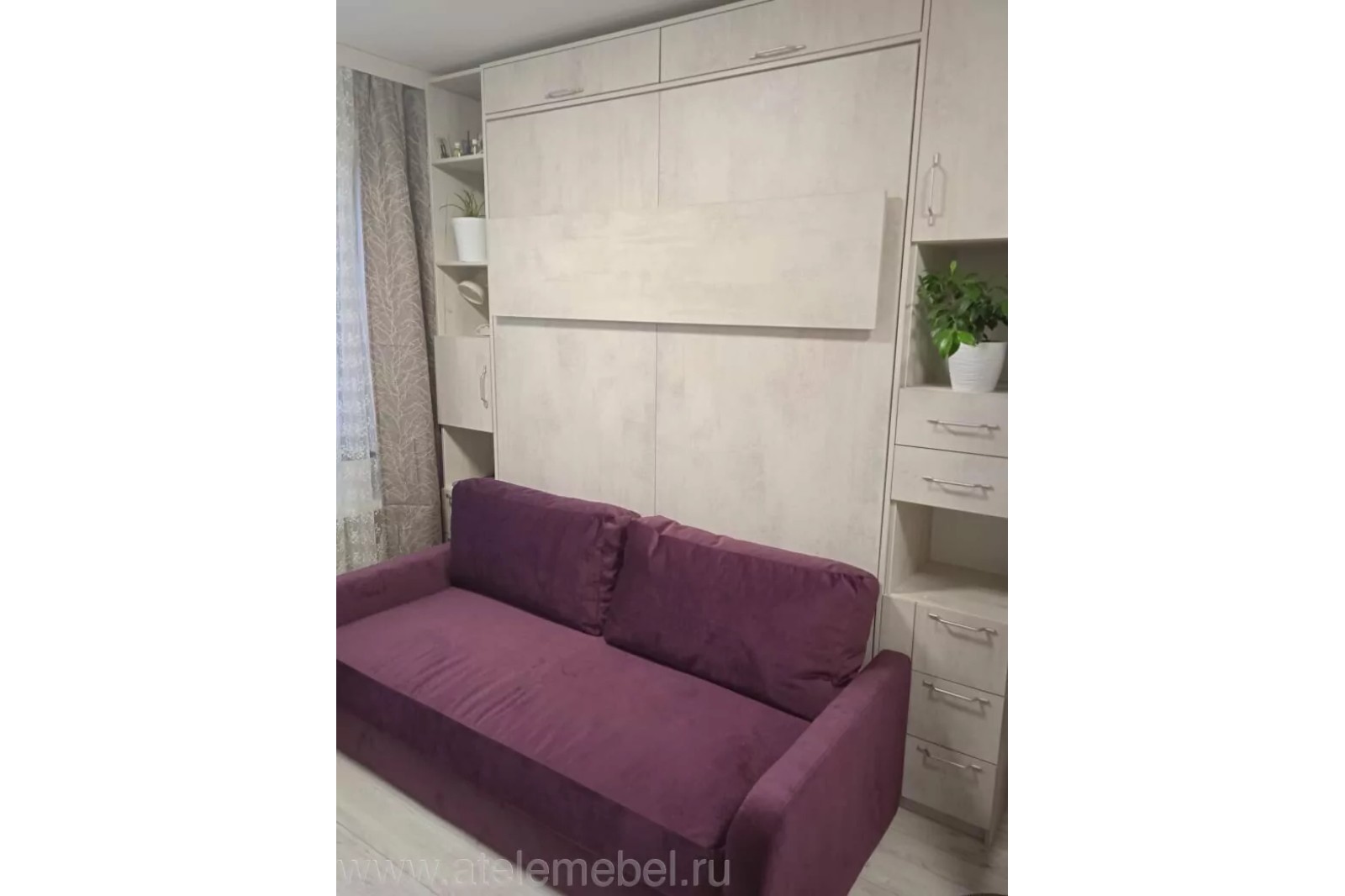 Откидная кровать с диваном 200*160 "Белое дерево"