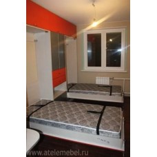 Кровать с отделкой оранжевой пленкой