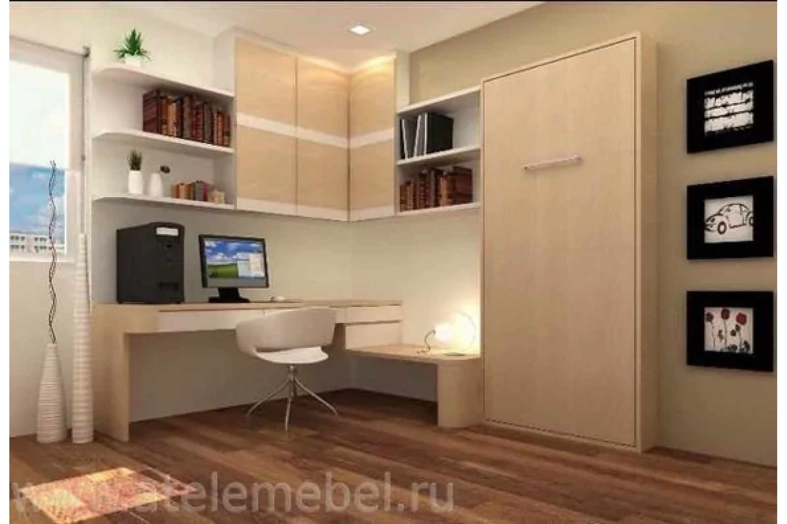 Вертикальная откидная кровать венге светлый